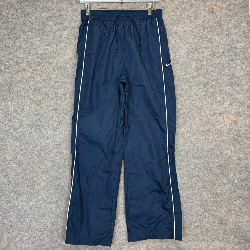 Nike Windrunner Pants Womens Small High Waisted Nylon Open Hem Windbreaker Navy
